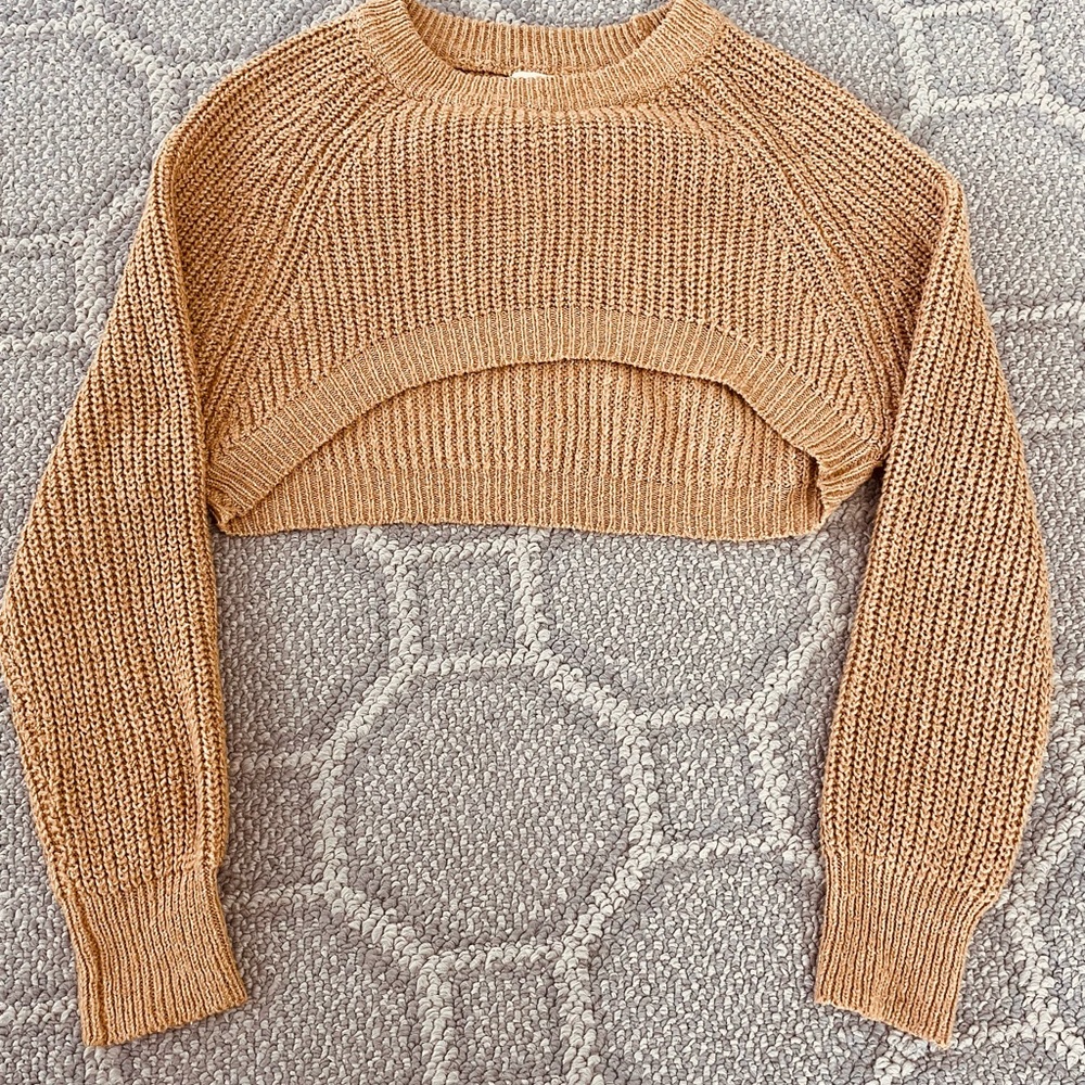 Dreamers by Debut Cropped Tan Knit Women's Sweater